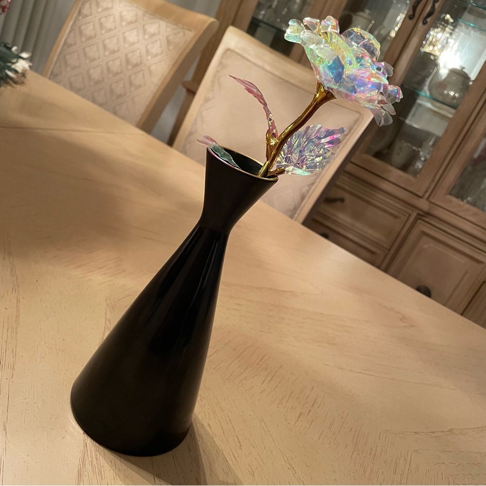 L by Lenox Black Bud Vase Gold Rim 8” Minimalist Modern Dark Feminine Decor